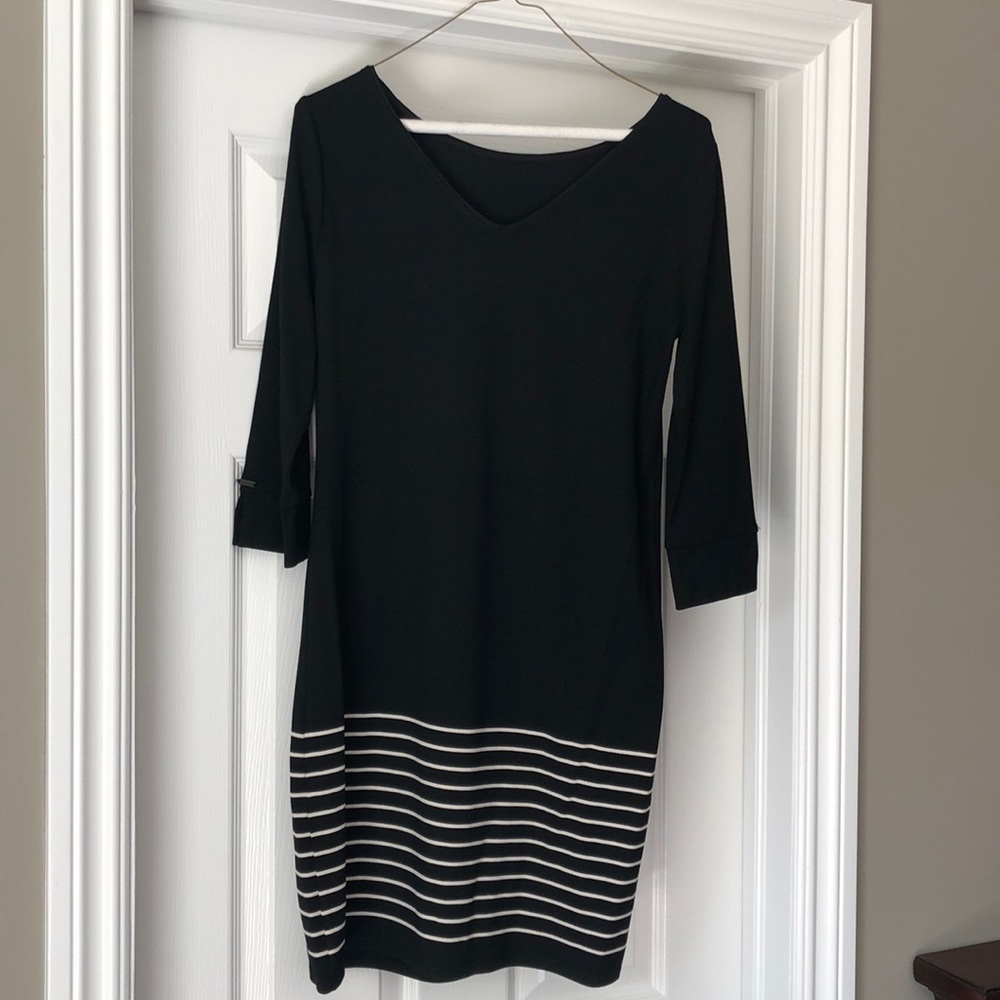 Black dress with striped hem